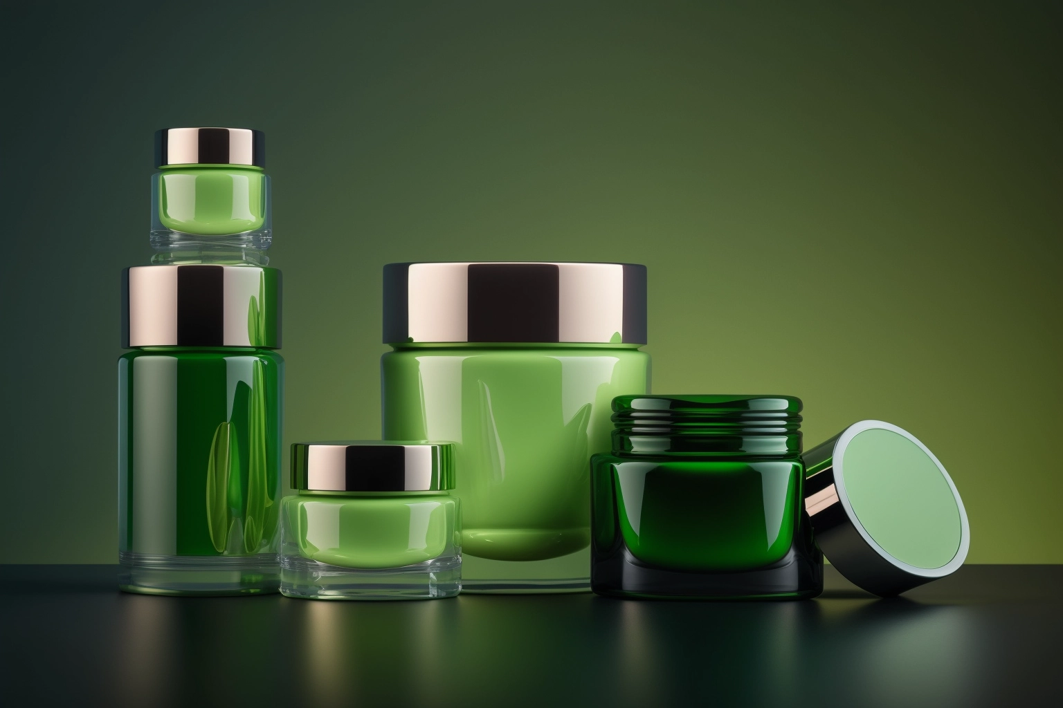 A selection of glass cosmetic jars in different sizes and shapes