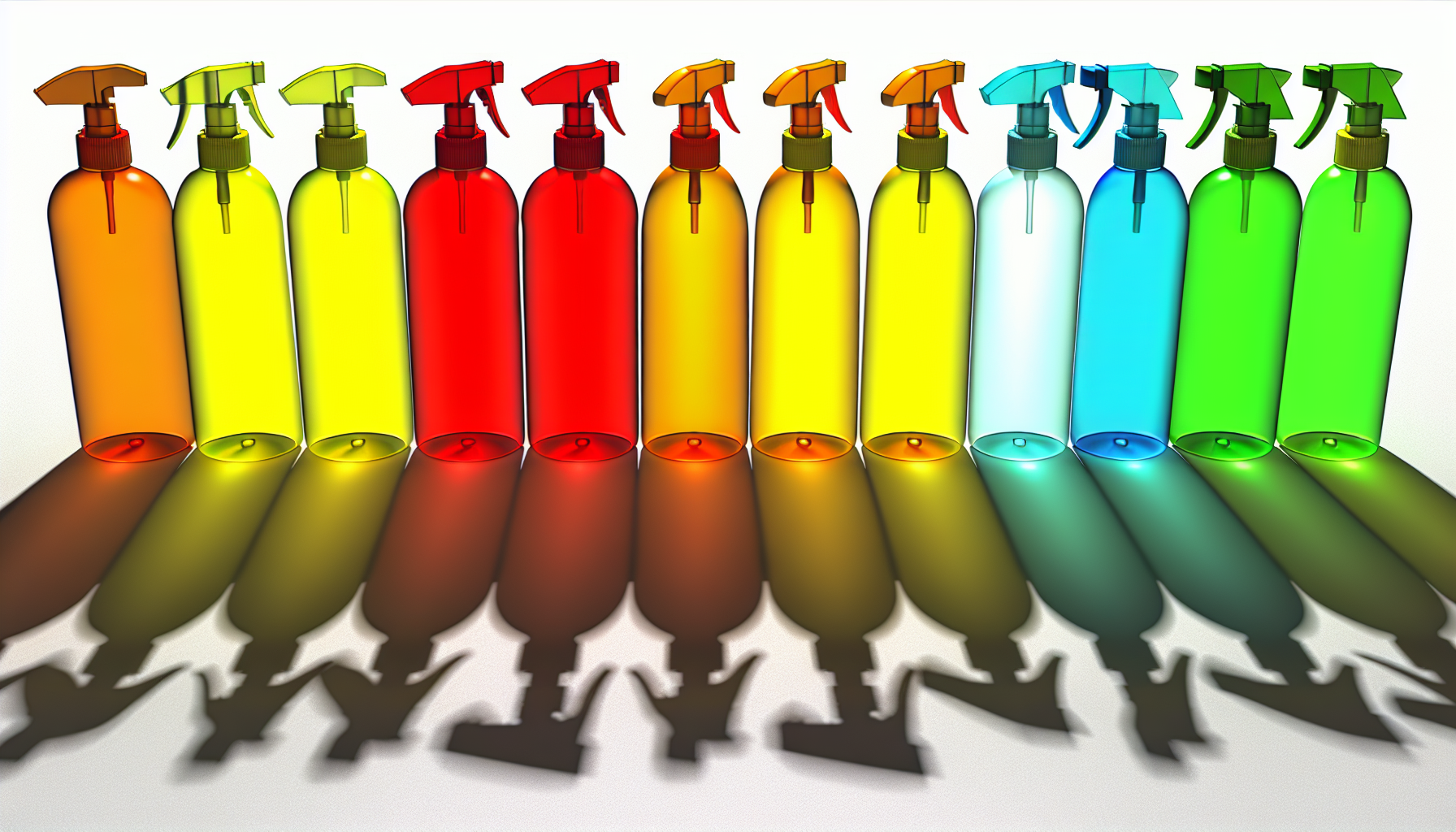 Wholesale plastic spray bottles displayed in a row