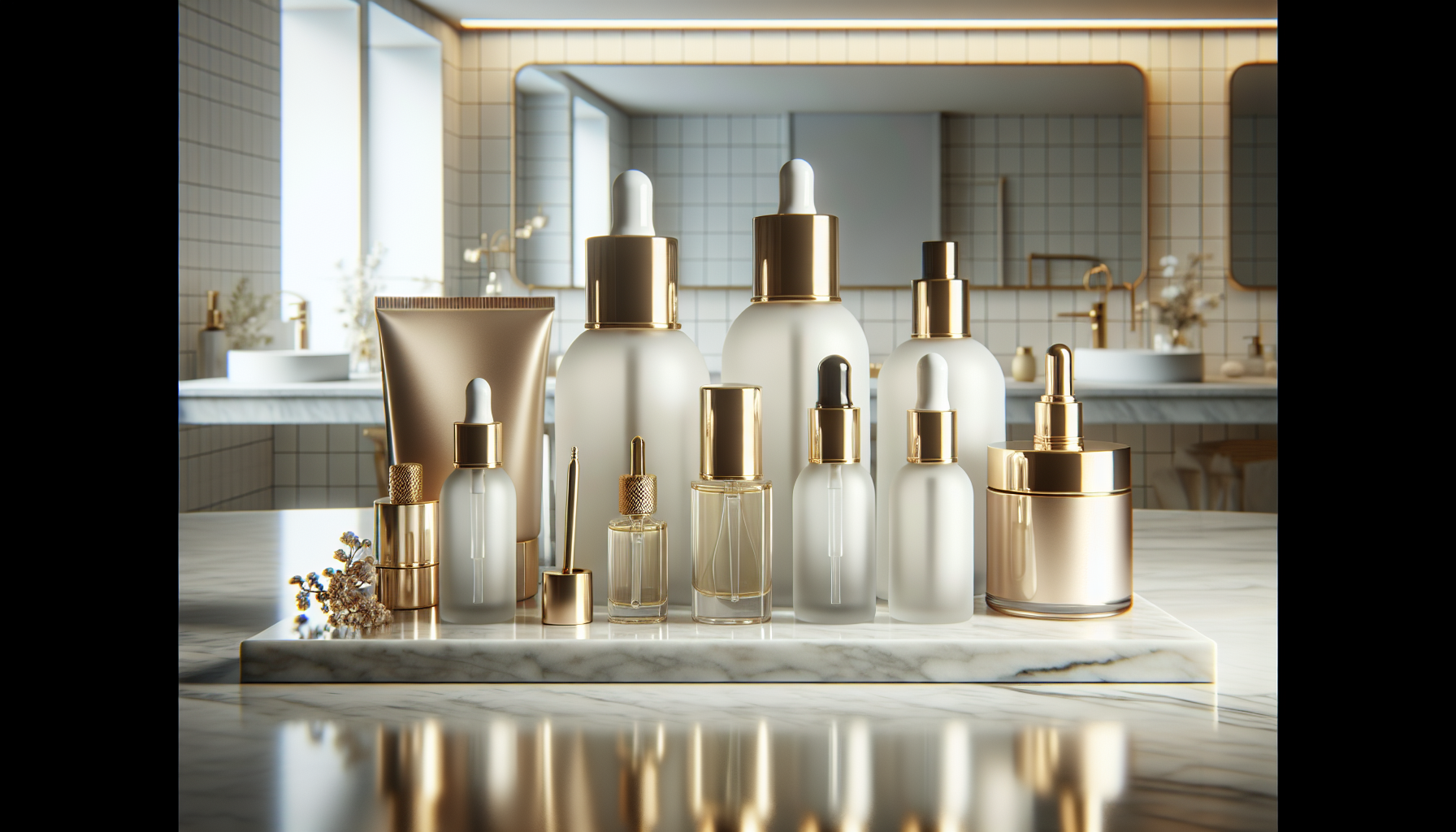 Cosmetic packaging options for skincare and fragrance products including dropper bottles, rollerball containers, and spray bottles