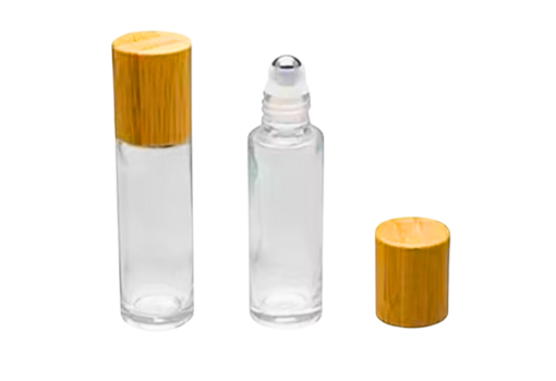 Transparent roller bottles with natural bamboo caps