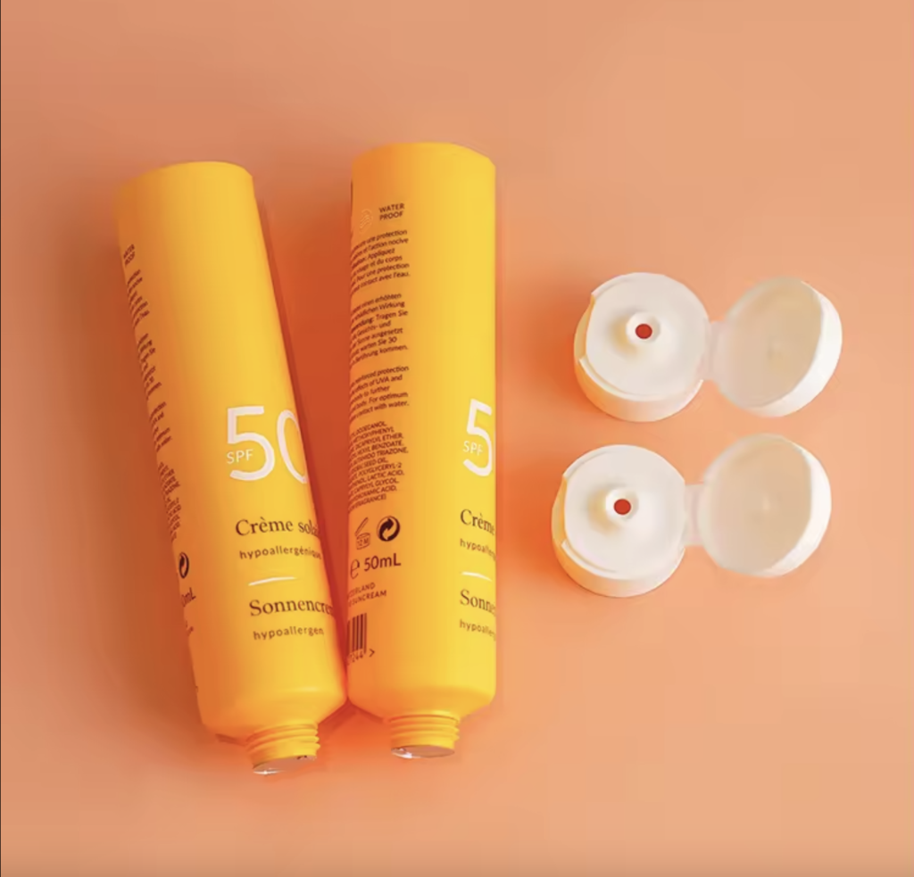 Silkscreen printed cosmetic PE squeeze tubes for sunscreen packaging.