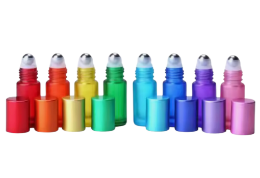 Matte multicolored roller bottles in a variety of vibrant shades.